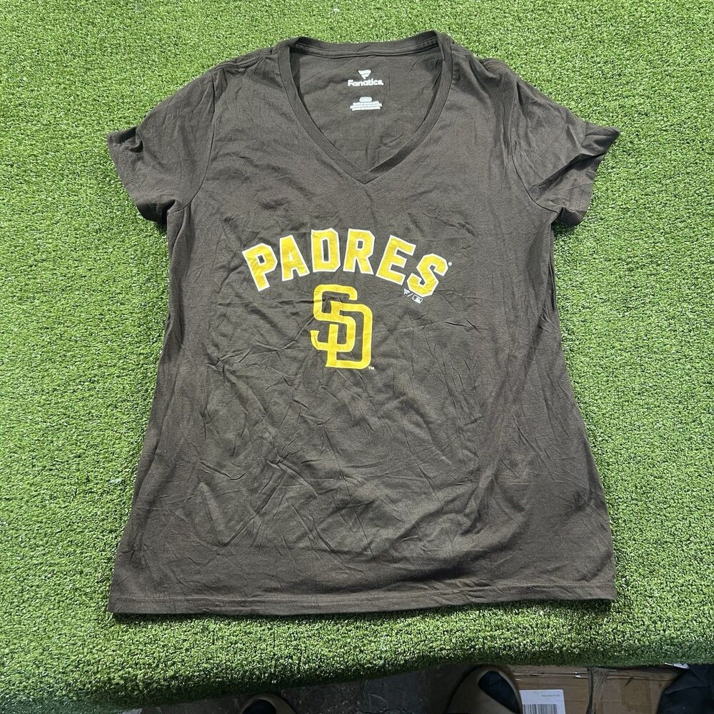 Women's Brown San Diego Padres M Short Sleeve V-Neck T-Shirt NWOT